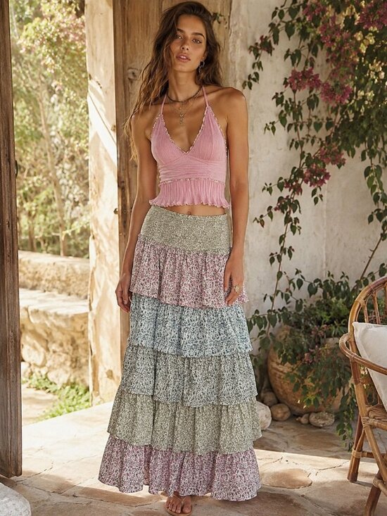 Anthropologie Dresses & Skirts - STORIA ANTHROPOLOGIE Smocked Tiered Maxi Skirt M Floral Boho Festival Cottage